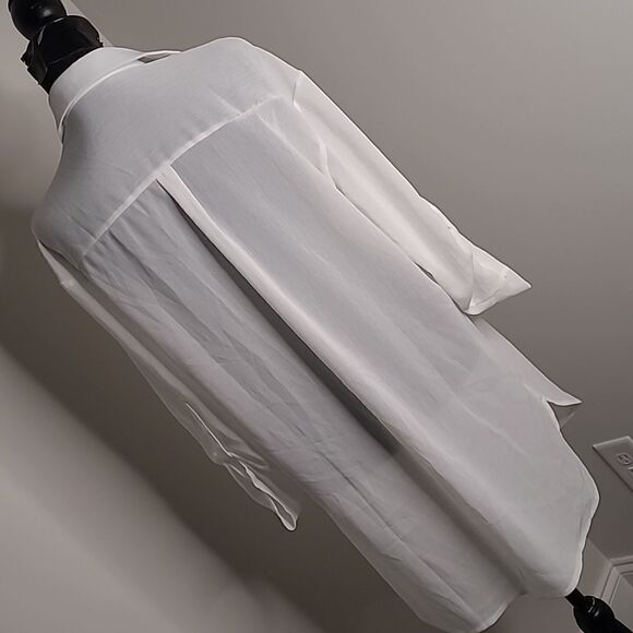 White sheer tunic button front collared shirt - Picture 3 of 8